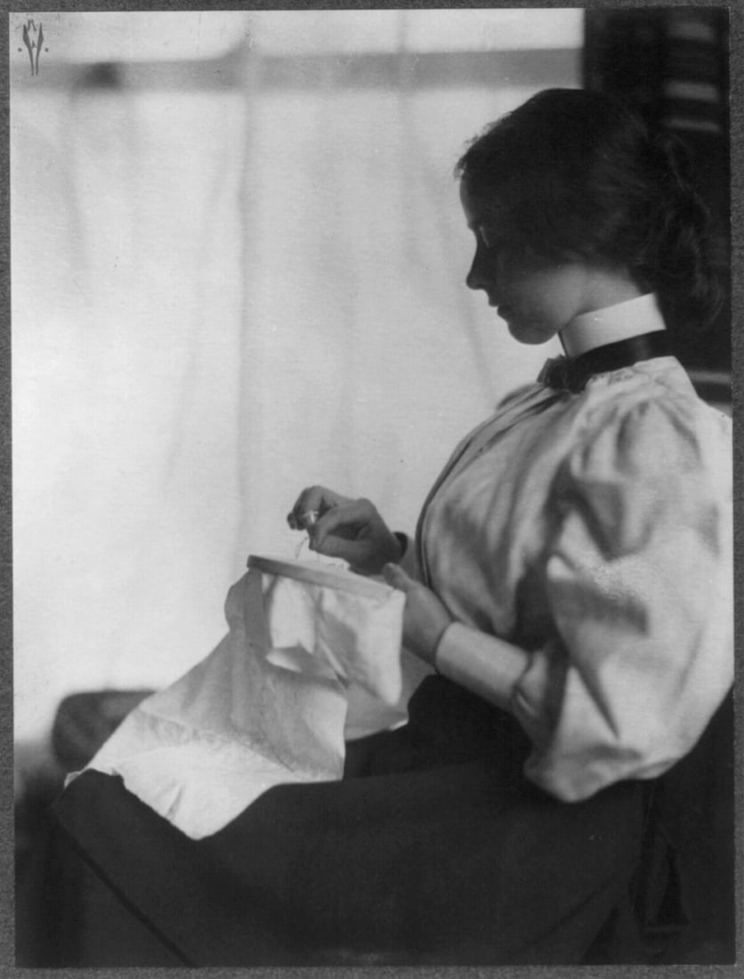 13X19" LG FORMAT, THE EMBROIDERY FRAME: Title: 13X19" LG FORMAT, THE EMBROIDERY FRAME Artist/Source: MATHILDE WEIL, (AMERICAN 1872-1943 Medium: DYE BASED PHOTOLITHOGRAPH Dimensions: 13X19 Original Date: UNKNOWN Description: || UNITED STATES