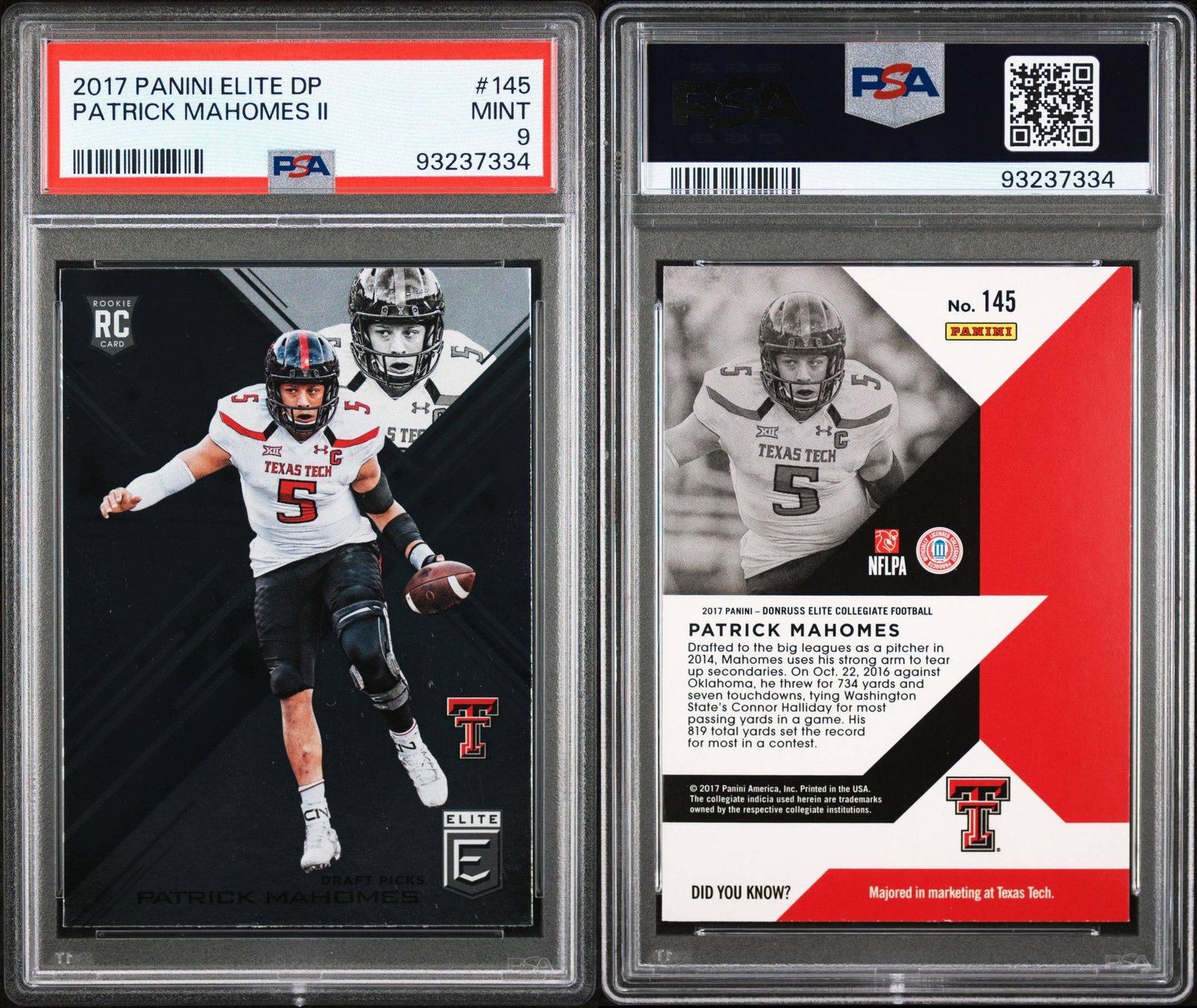 2017 Panini Elite Draft Picks Patrick Mahomes Ii 145  PSA MINT 9 Cert #93237334 (1 of 3)