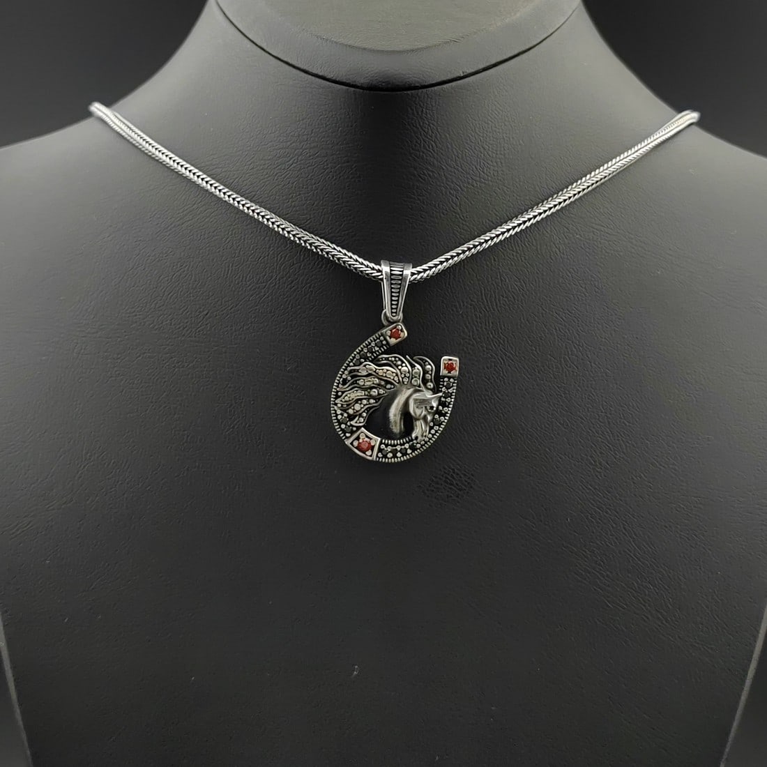 925 Silver Chain with Horse Luck Pendant: Title: 925 Silver Chain with Horse Luck Pendant Description: 925 Silver Chain with Horse Luck Pendant -Total Weight:16.5g Chain Size: 23.62 in(60cm). Pendant Size:0.78x1.33 in (20x34mm) (Bail included