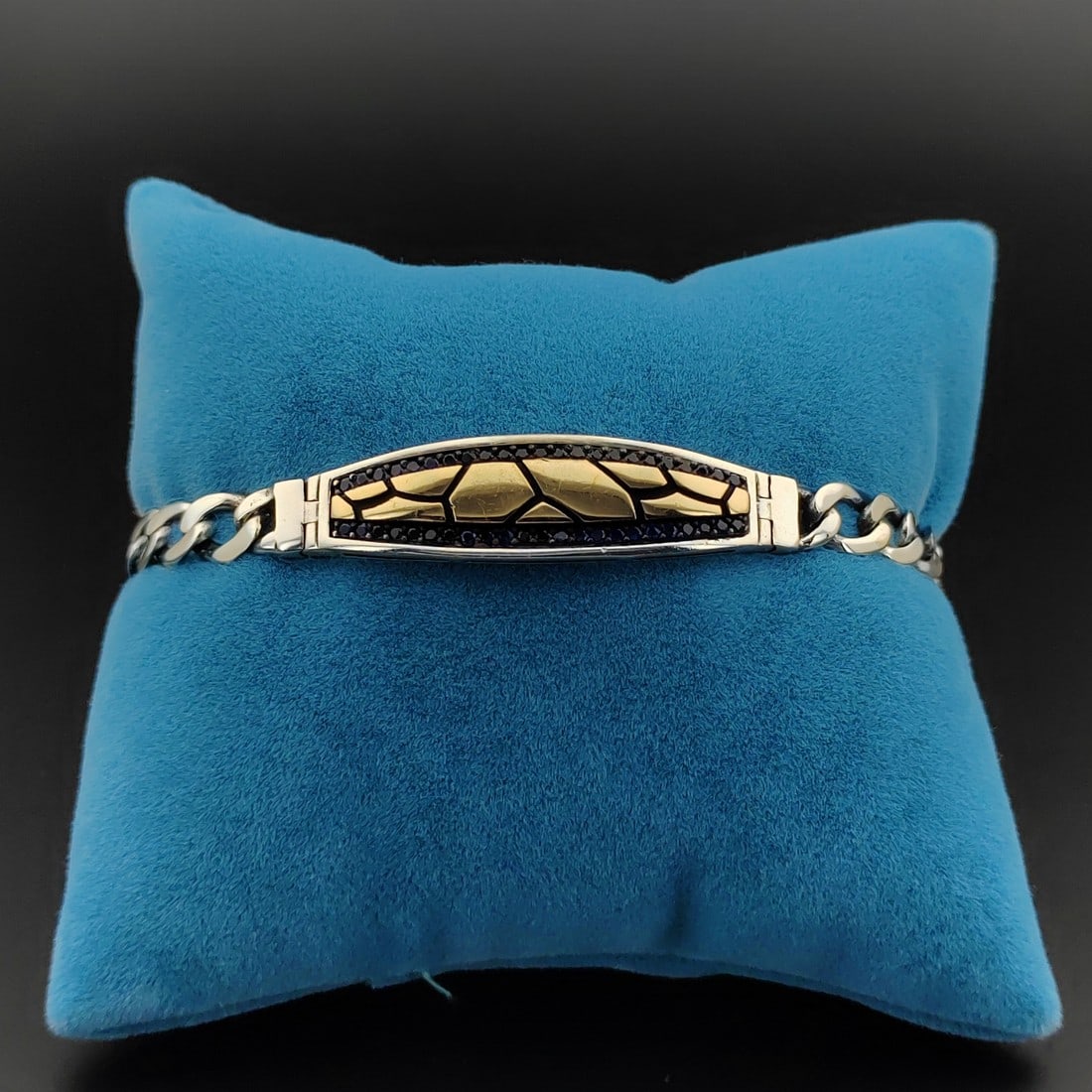 925 Sterling Silver Men's Bracelet with Blue Zircons (1 of 7)