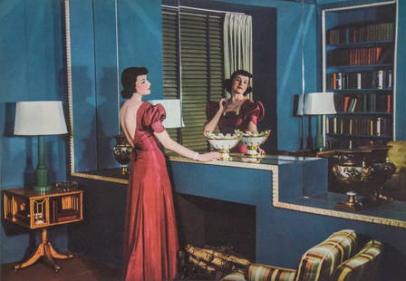 LEJAREN A. HILLER - Woman in Mirrored Room: Artist: Lejaren A. Hiller Title: Woman in Mirrored Room Date: Photo Litho, 1937, USA Dimensions: 11.6x8.1" Description: Heat Wax Mounted on 12x16" Conservation Board Artist Bio: Lejaren A. Hiller (188