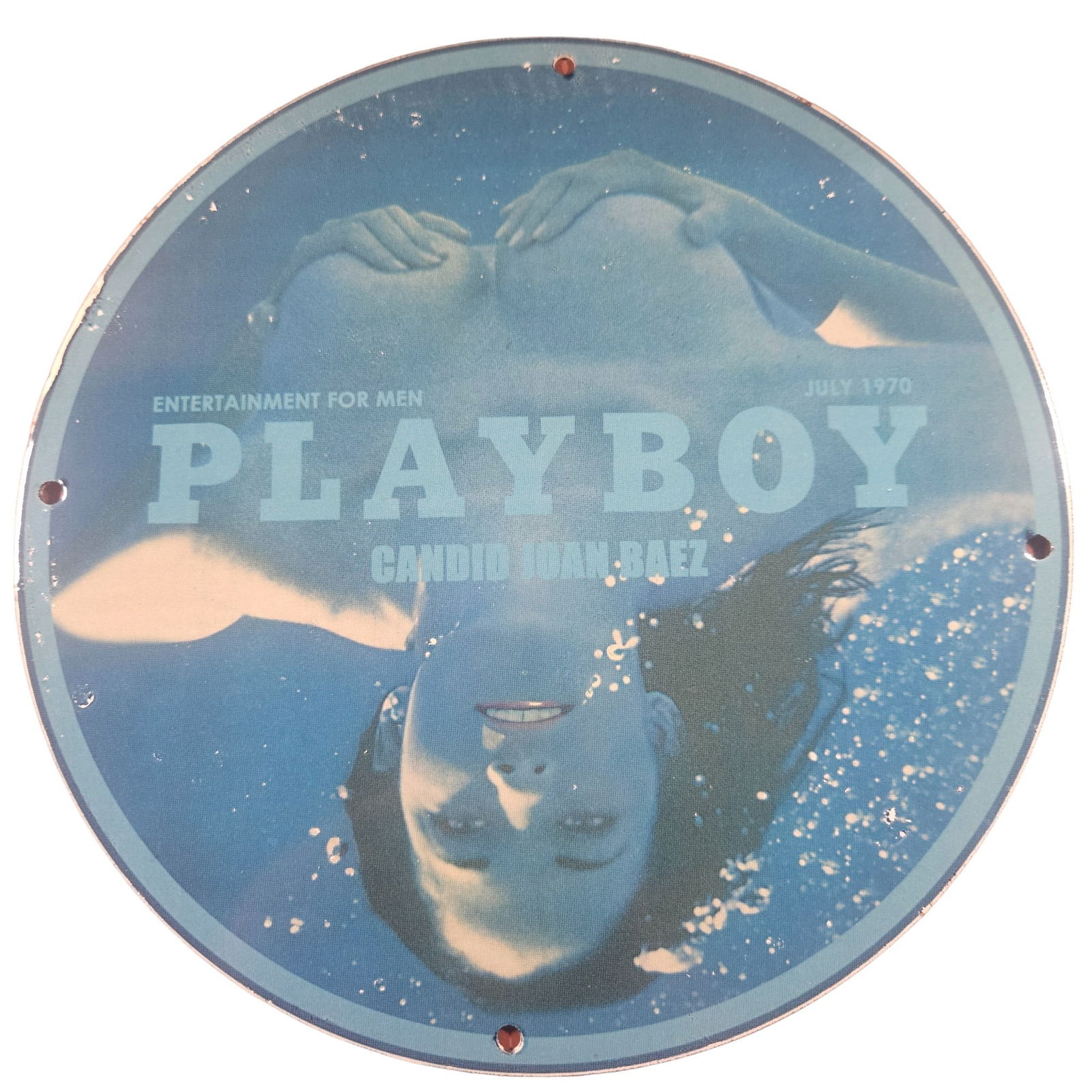 Vintage 12-Inch Collectible Porcelain Sign - Playboy July 1970 Candid Joan Baez (1 of 2)