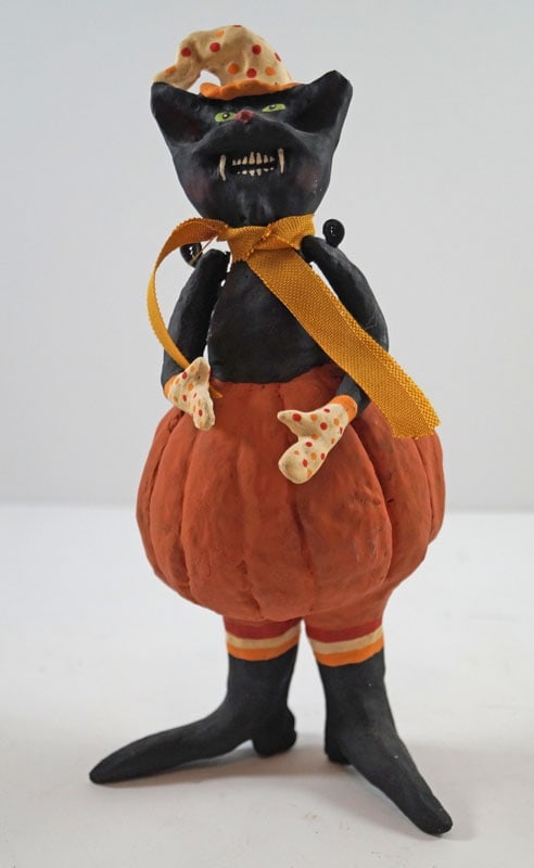 Vintage Whimsical Halloween Cat Dressed as Pumpkin (1 of 7)