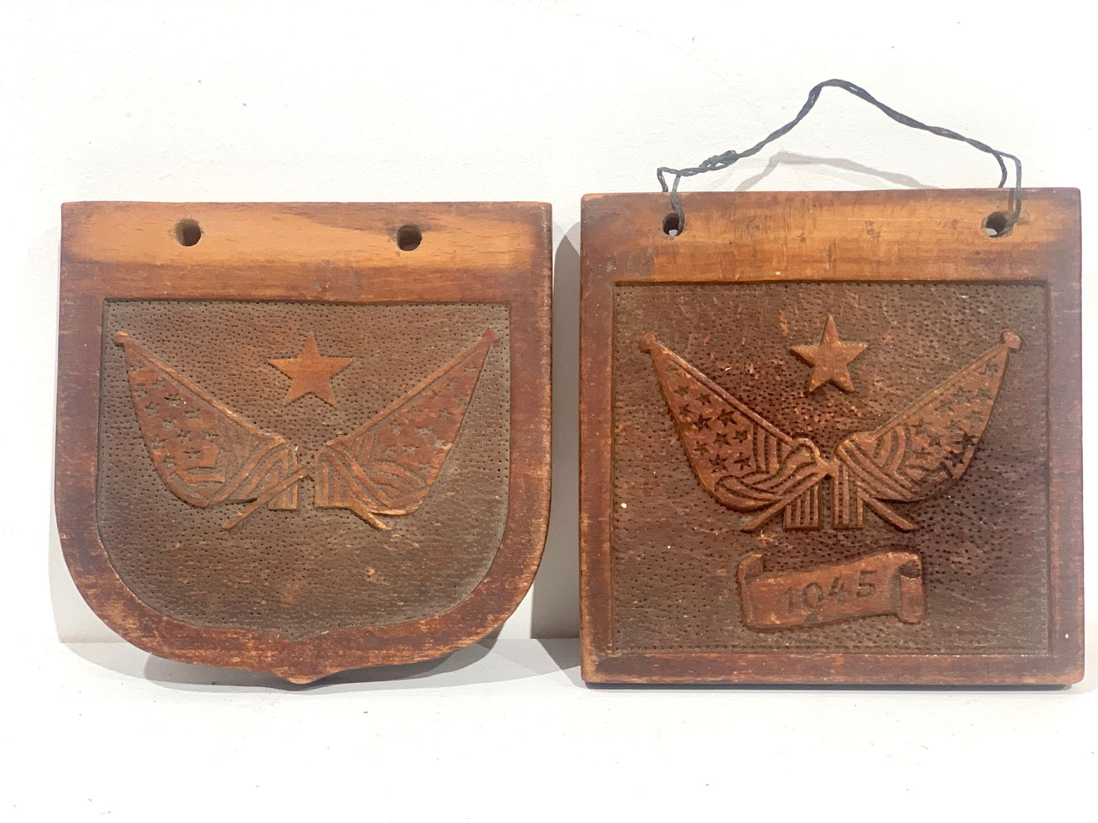Two vintage wood carved plaques with American flags (1 of 3)