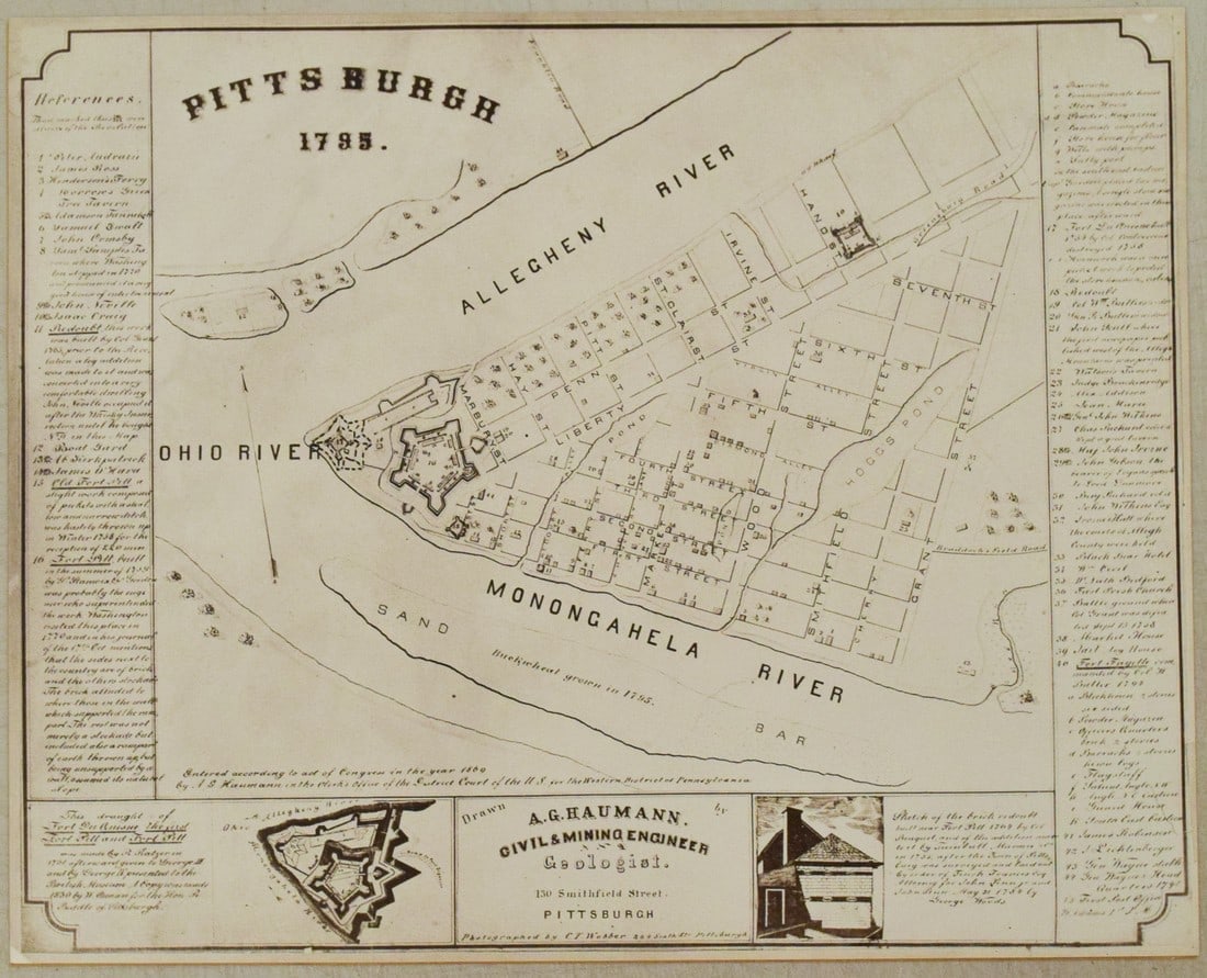 1869 Haumann Map of Pittsburgh, Rather its Webber Photograph -- Pittsburgh 1795: Title: 1869 Haumann Map of Pittsburgh, Rather its Webber Photograph -- Pittsburgh 1795 Cartographer: A Haumann/C Webber Year / Place: 1869 and later, Pittsburgh Map Dimension (in.): 14.2 X 17.8 in. Th