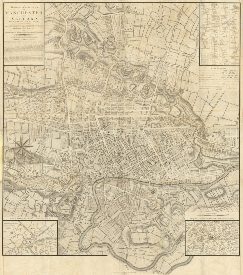 A Topographical plan of Manchester & Salford 92x105cm LAURENT/STOCKDALE 1793 map (1 of 1)