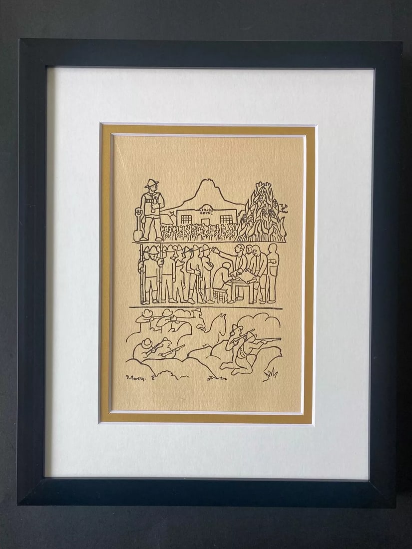 DIEGO RIVERA ORIGINAL 1931 SIGNED ON THE PLATE VINTAGE PRINT MATTED TO 8X10 COA (1 of 2)