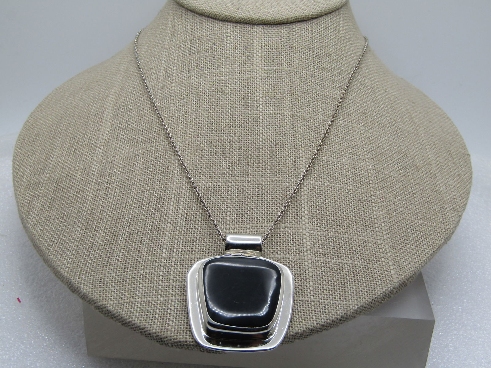 Sterling Mexican Obsidian Glass Necklace, 18", Modern (1 of 8)
