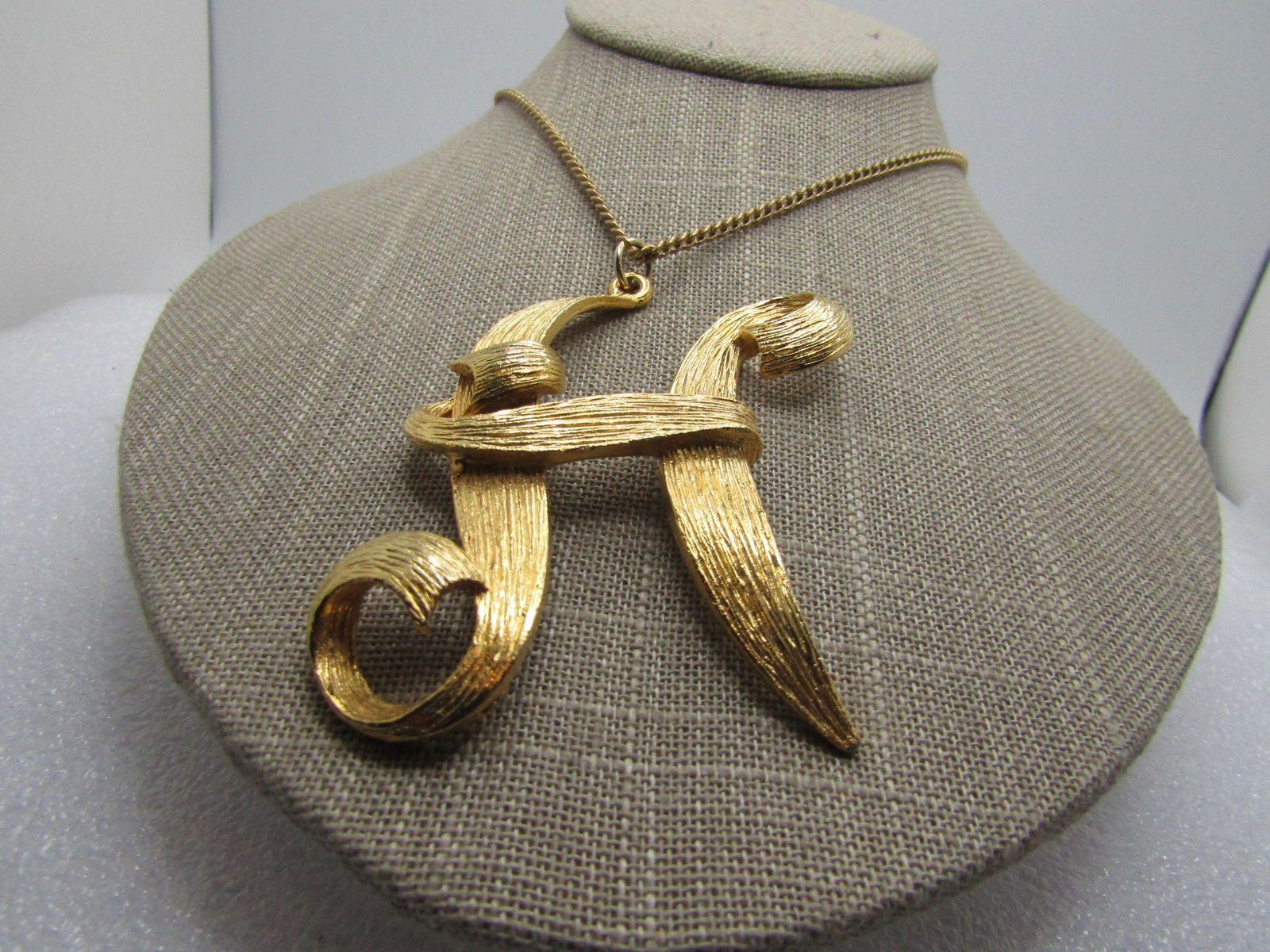 Vintage Large H Necklace, Signed BSK, 18" Chain, 1950's (1 of 4)