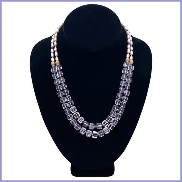 Double Strand Amethyst Cube & Pearl Necklace (1 of 4)
