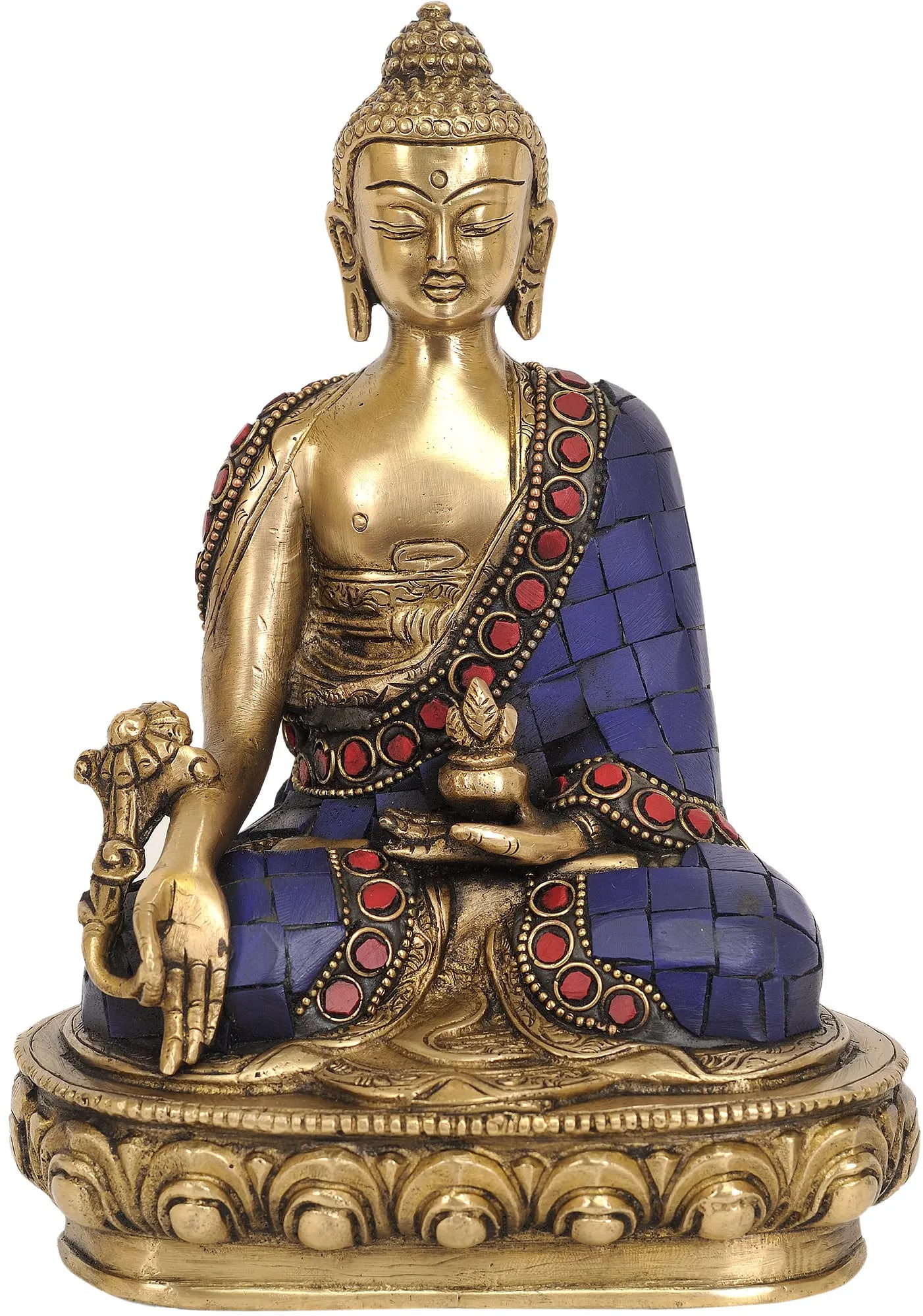 7" Tibetan Buddhist Deity Medicine Buddha In Brass | Handmade | Made In India (1 of 2)