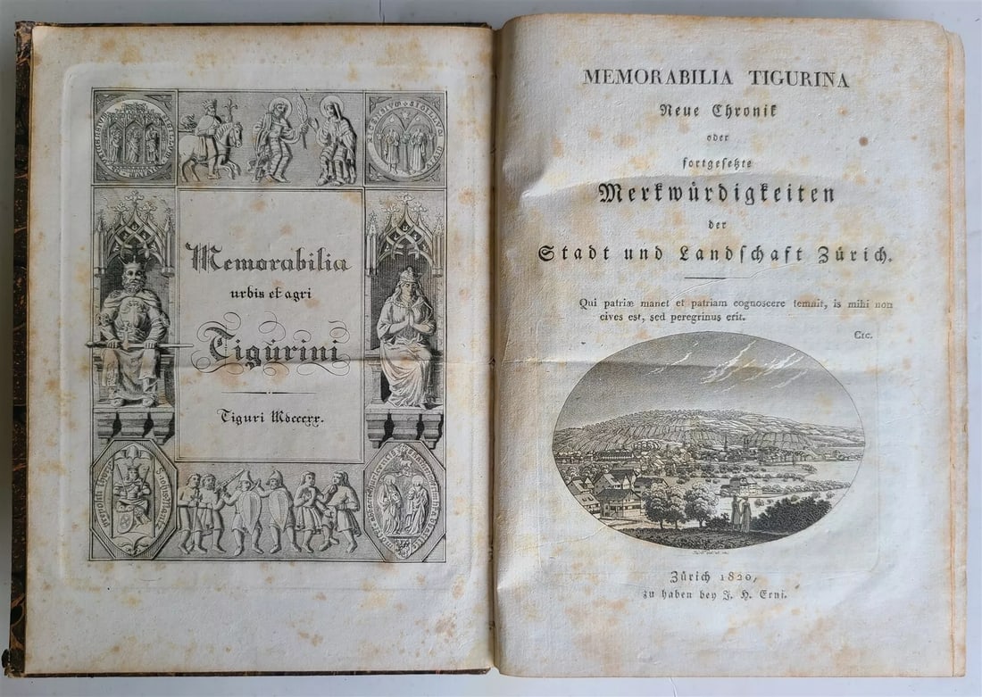 1820 HISTORY of ZURICH SWITZERLAND antique Memorabilia Tigurina ILLUSTRATED MAP: Memorabilia Tigurina, Neue Chronik oder Merkwurdigkeiten der Stadt und Landschaft Zurich (Memorabilia Tigurina, or curiosities of the city and countryside of Zurich) Zurich; 1820 With engraved frontis