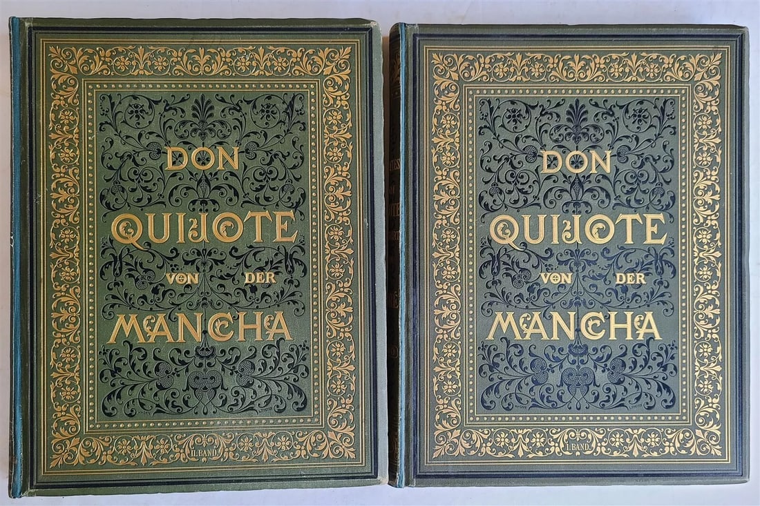 1884 DON QUIXOTE by SERVANTES GUSTAVE DORE ILLUSTRATED 2 FOLIO VOLUMES antique (1 of 20)