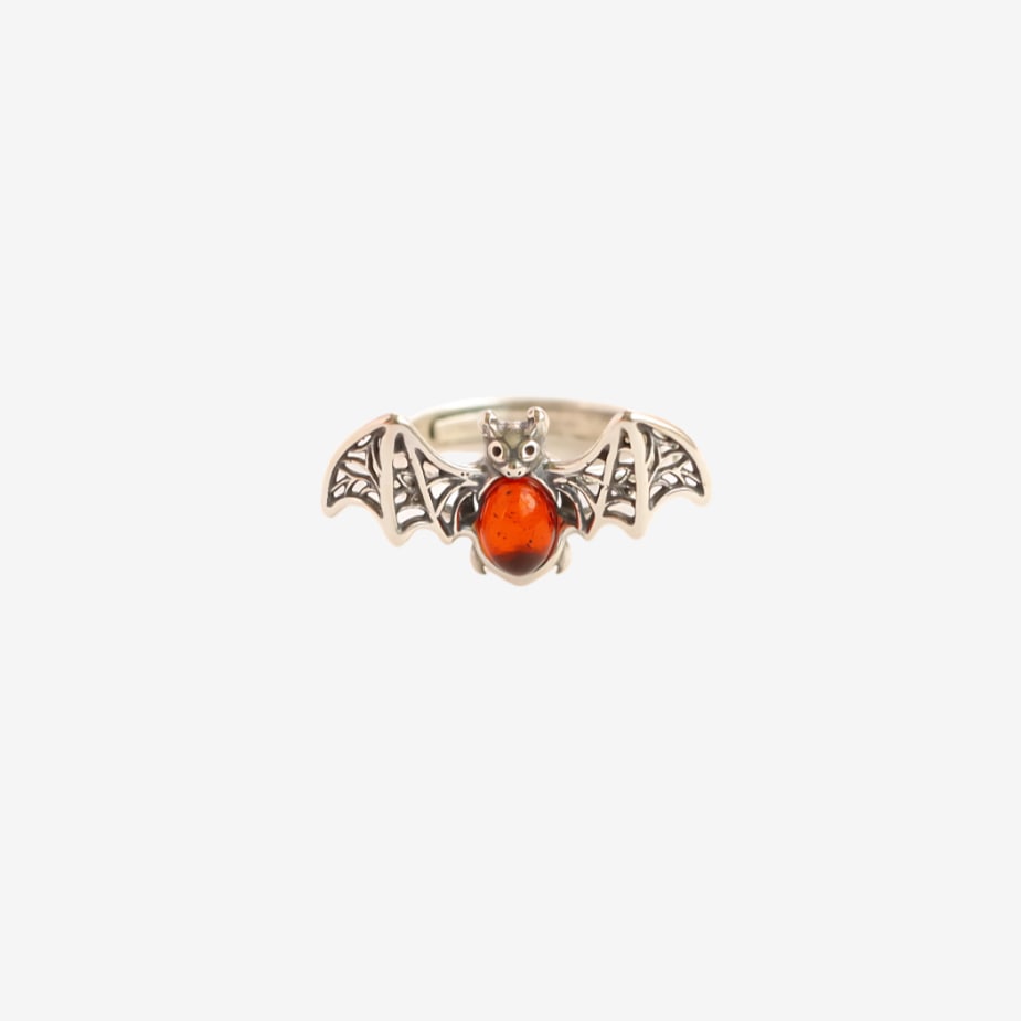 Baltic Cherry Amber Adjustable Bat Ring In 925 Sterling Silver (1 of 5)
