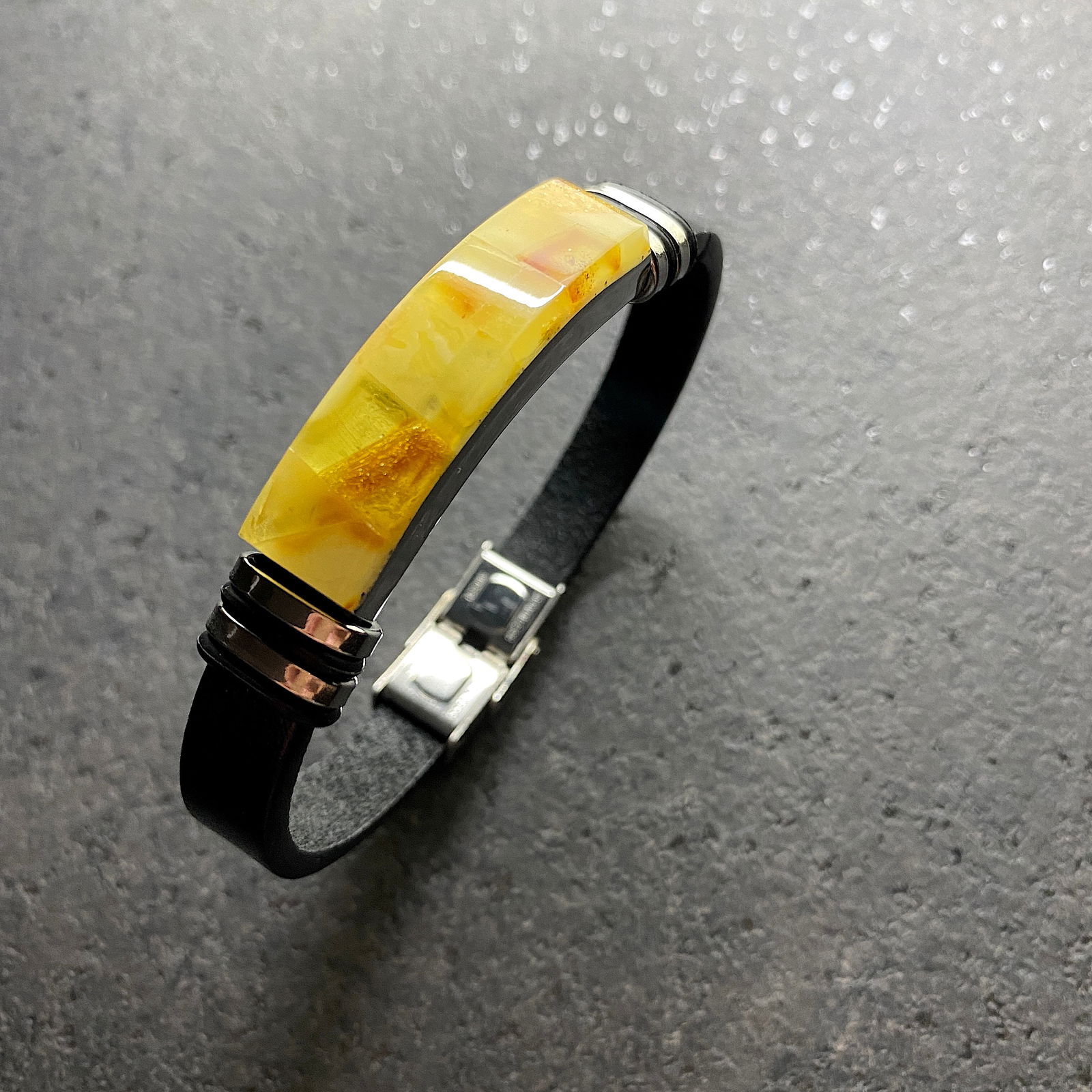 Exquisite Amber Bracelet with natural leather and stainless steel (1 of 10)