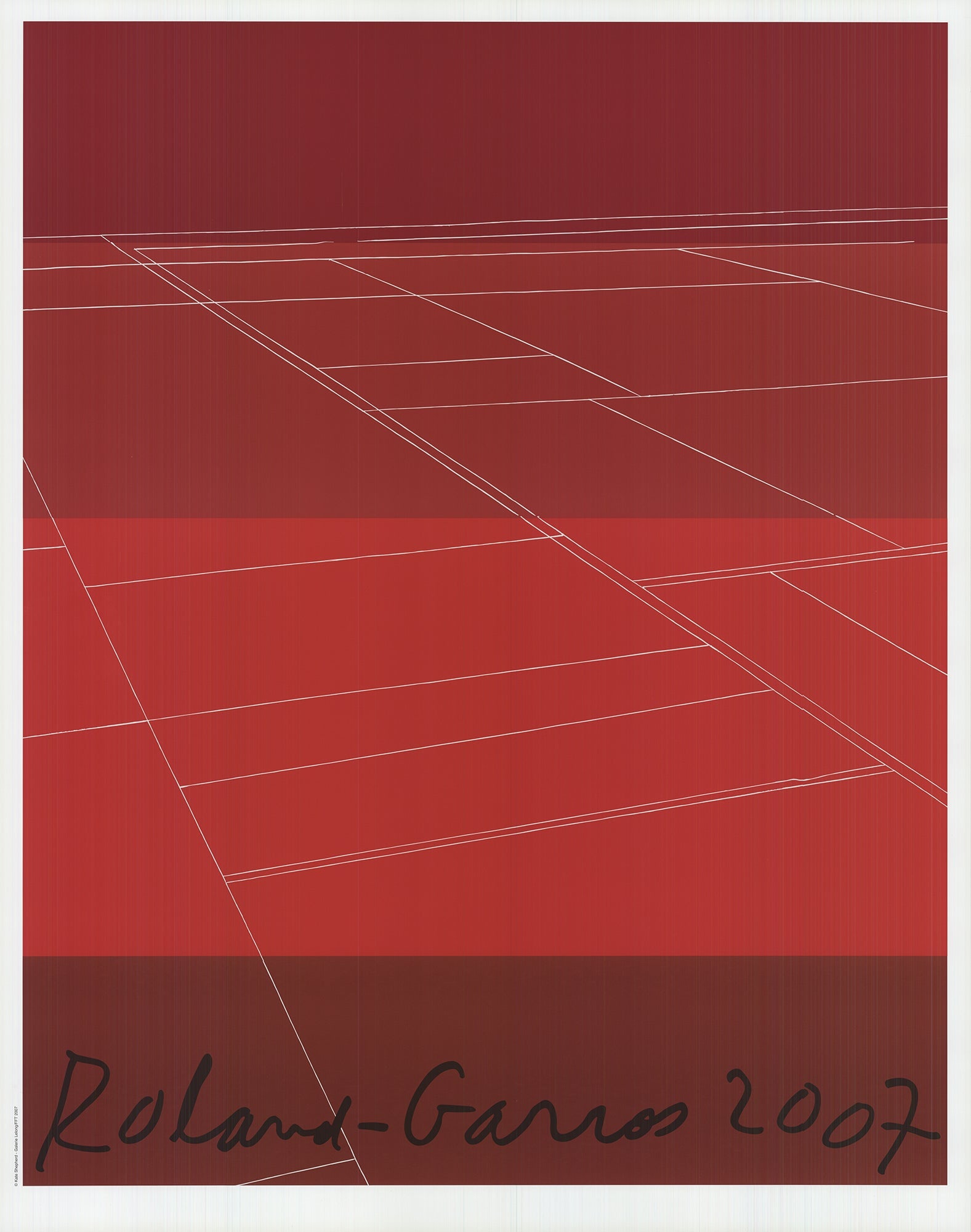 Kate Shepherd - Roland Garros French Open - 2007 Offset Lithograph 30" x 23.5": Roland Garros French Open by Kate Shepherd, 2007 Unsigned Offset Lithograph. Paper size is 30 x 23.5 inches, with an image size of 28 x 22.5 inches. The Offset Lithograph is from an edition size of 20