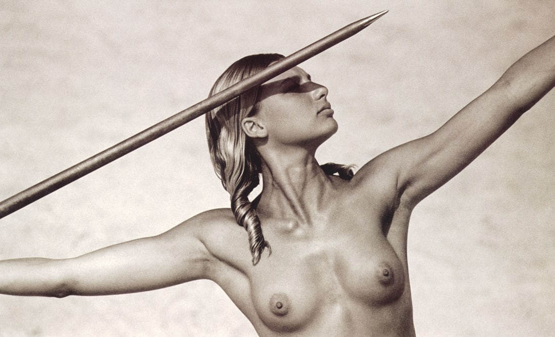 ARTHUR ELGORT - Javelin, La Puebla Del Rio, Spain: Artist: Arthur Elgort Title: Javelin, La Puebla Del Rio, Seville, Spain, 1990 Medium: Photo Litho, 2015, Italy Dimensions: 8.8x5.35" Description: Heat Wax Mounted on 8.5x11" Conservation Board Artist