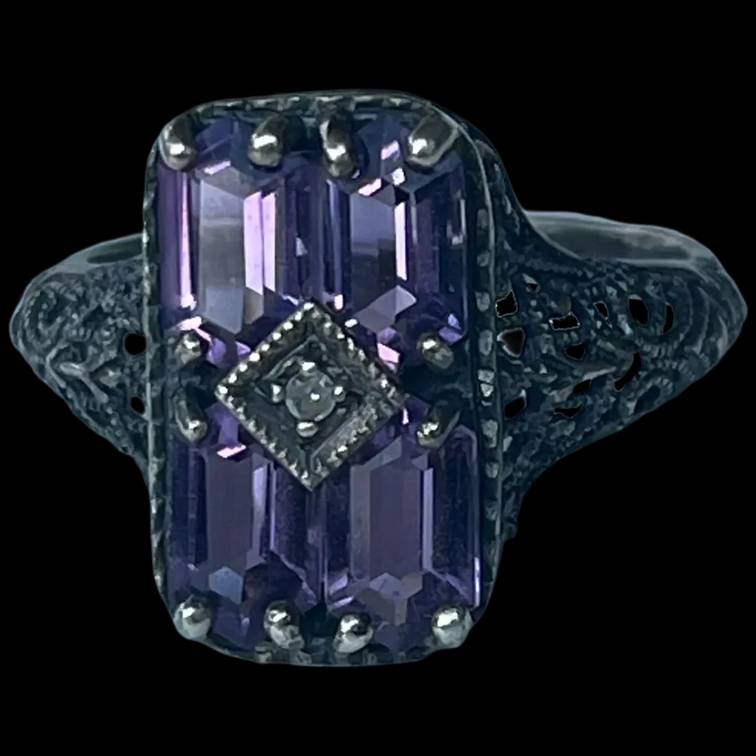 Estate Amethyst and Sterling Silver Filigree Ring (1 of 5)