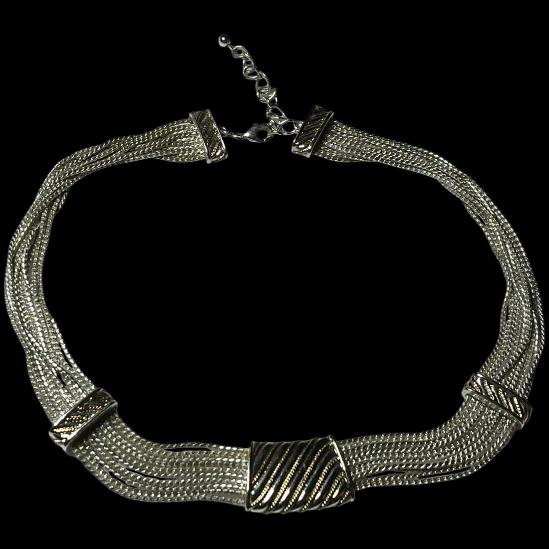 Estate Multi Chain Silver Tone Necklace with Gold Tone Details (1 of 5)