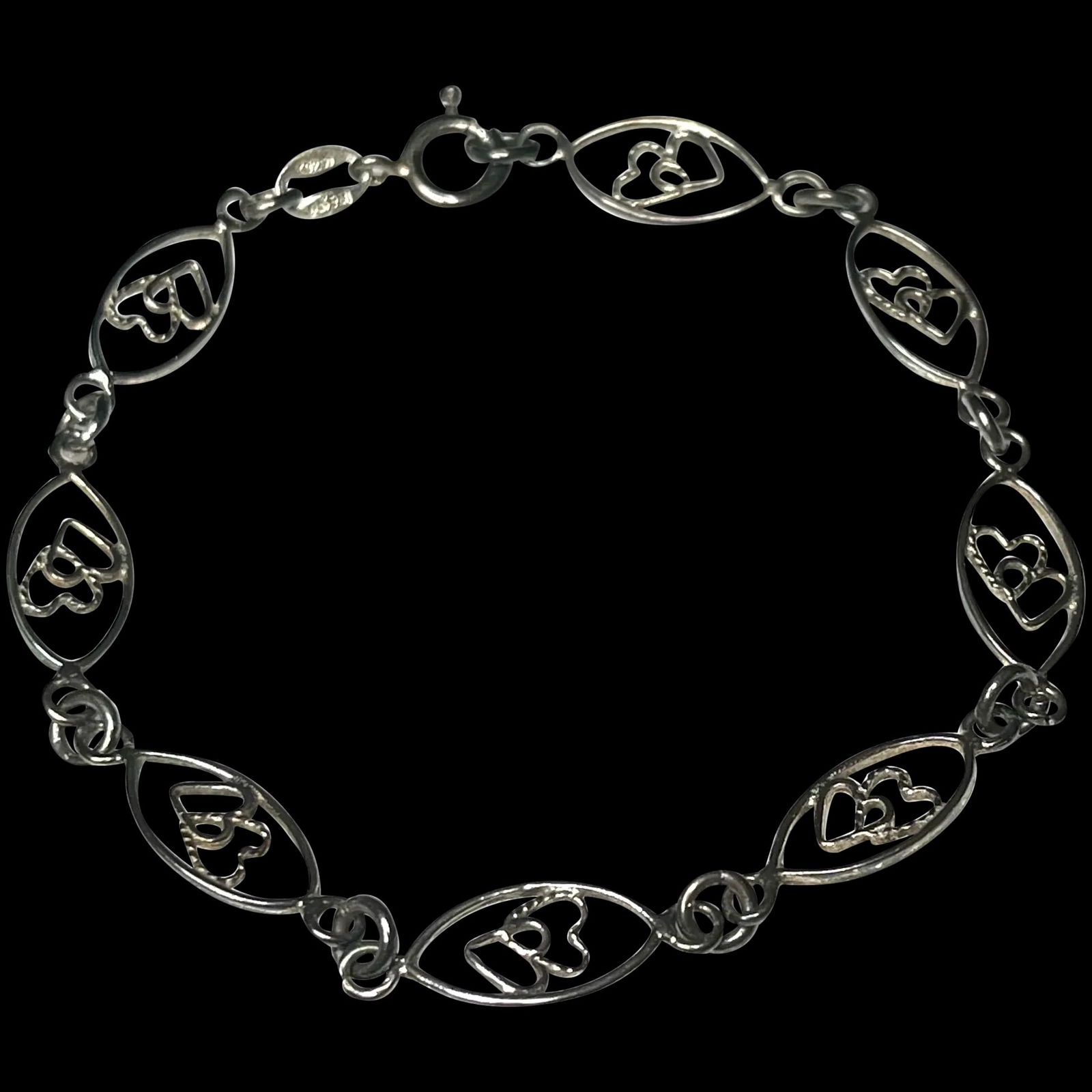 Vintage Sterling Silver Open Hearts Bracelet (1 of 6)