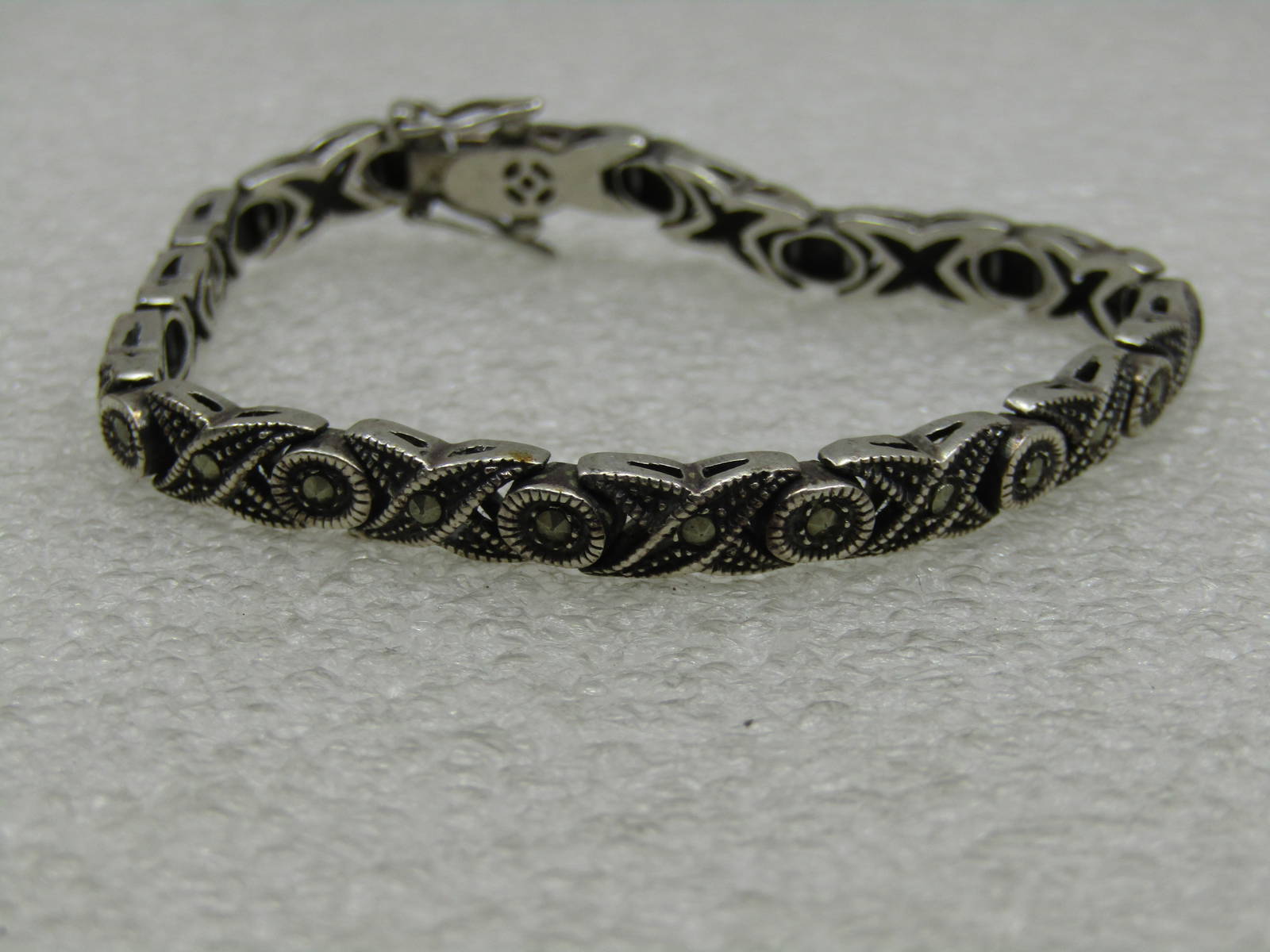 Vintage Sterling X O Marcasite Tennis Bracelet, 7" Auction