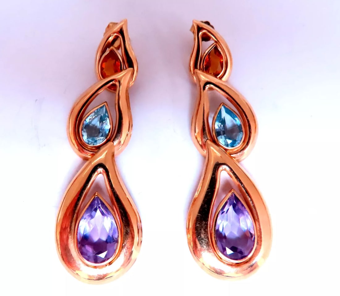 Natural Topaz Amethyst And Citrine Dangle Earrings 14kt Gold 12616 (1 of 4)