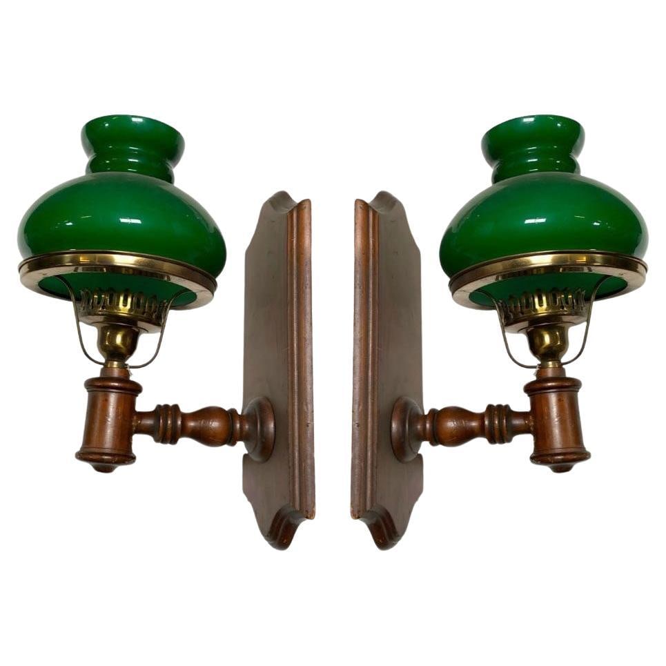 Western Oil Lamp Green Bankers Electric Sconce w/Shade, Pair (1 of 6)