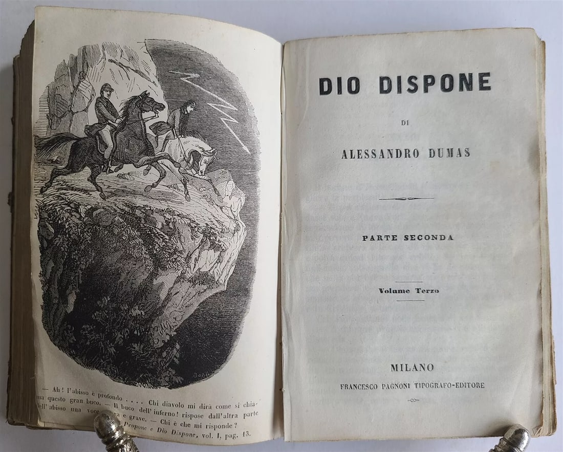 1800s ALESSANDRO DUMAS DIO DISPONE in ITALIAN antique: ALESSANDRO DUMAS DIO DISPONE Milano; n.d. (c. 1800s) 3 volumes in one 1/4 vellum with manuscript title to the spine Size 4 by 6" Very good condition, minor wear text in Italian Reserve: $48.00