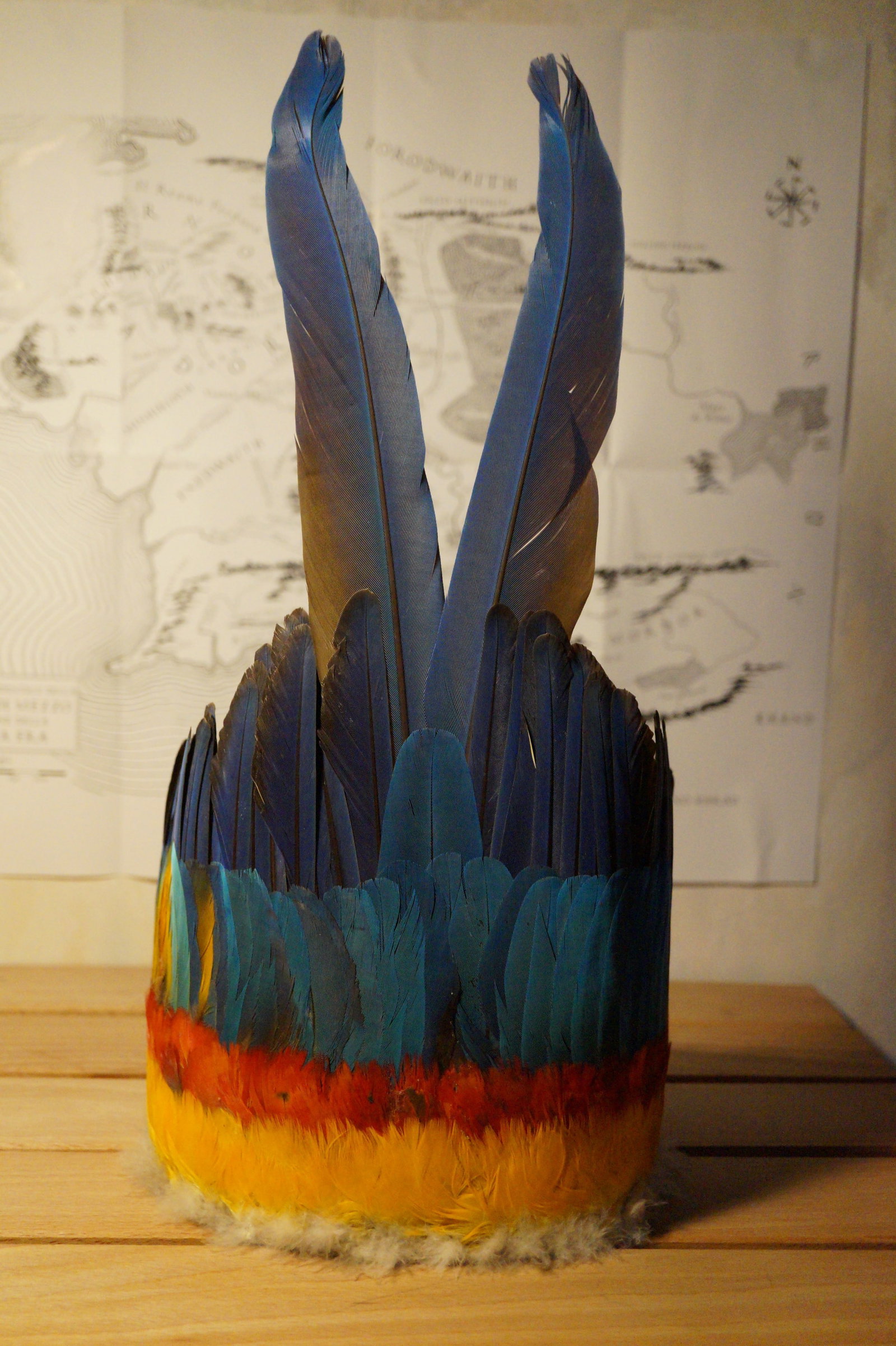 Antique Indigenous Amazonian Shaman Crown. Colombia, Leticia Region.: Title: Antique Indigenous Amazonian Shaman Crown. Colombia, Leticia Region. Origin: Amazon forest, Colombia, Leticia Region (Alto Solimões) Date/Period: 1980s Material: feathers, vegetable fibres