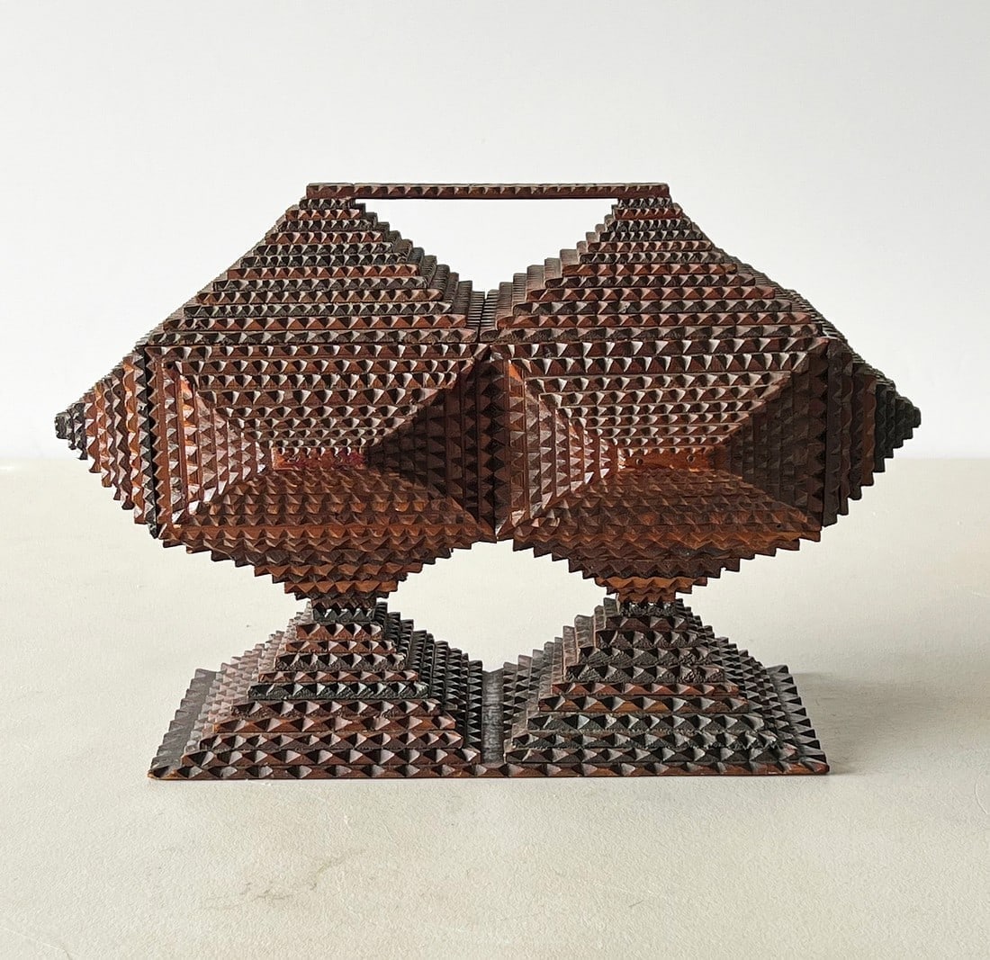 Fine Tramp Art Pedestal Box Signed & Dated (1 of 6)