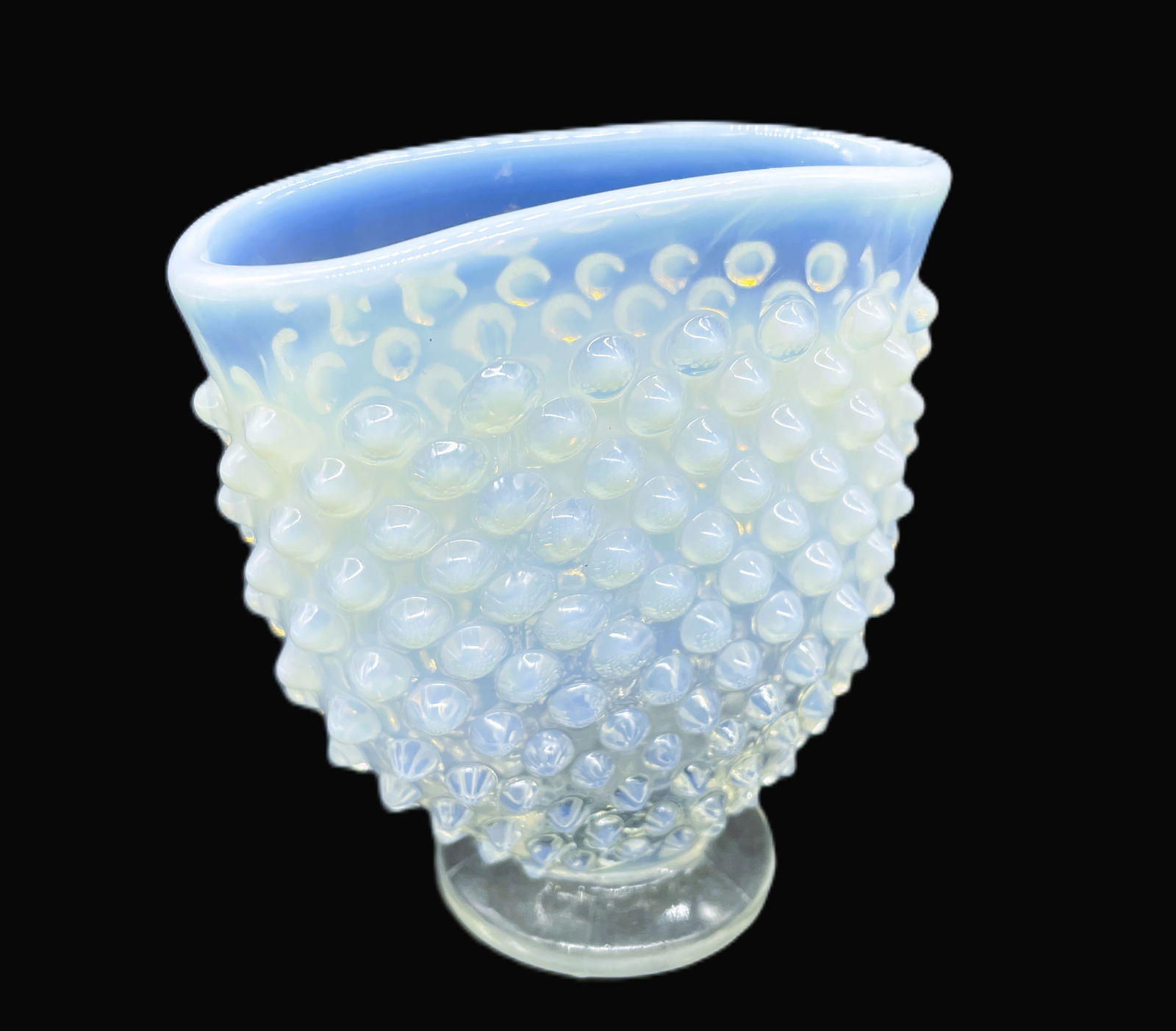 Fenton Glass Footed White French Opalescent Hobnail Fan Vase (1 of 8)
