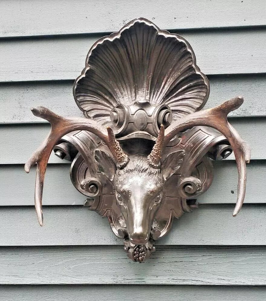 Black Forest Wood Carved Deer Real Horns 1880 carving (1 of 9)