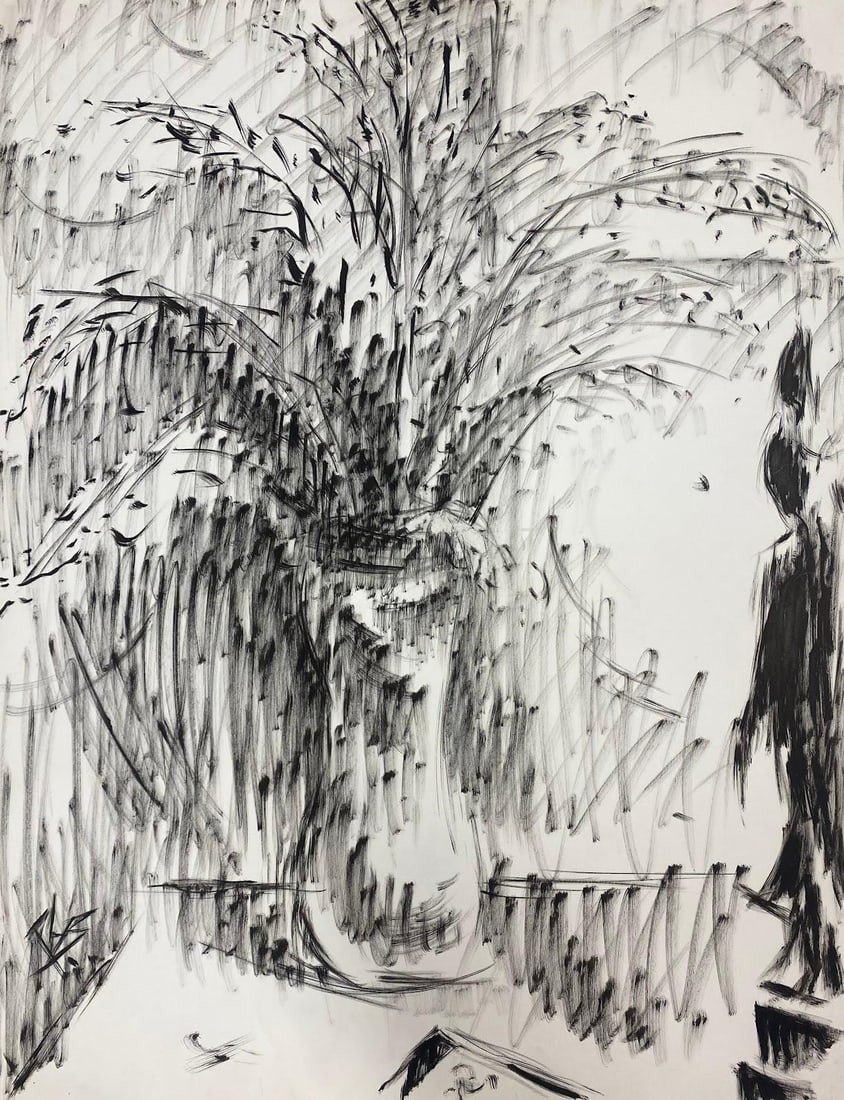 French Modernist Goulash Painting Black And White Still Life Flowers In A Vase 20th Century (1972) (1 of 9)