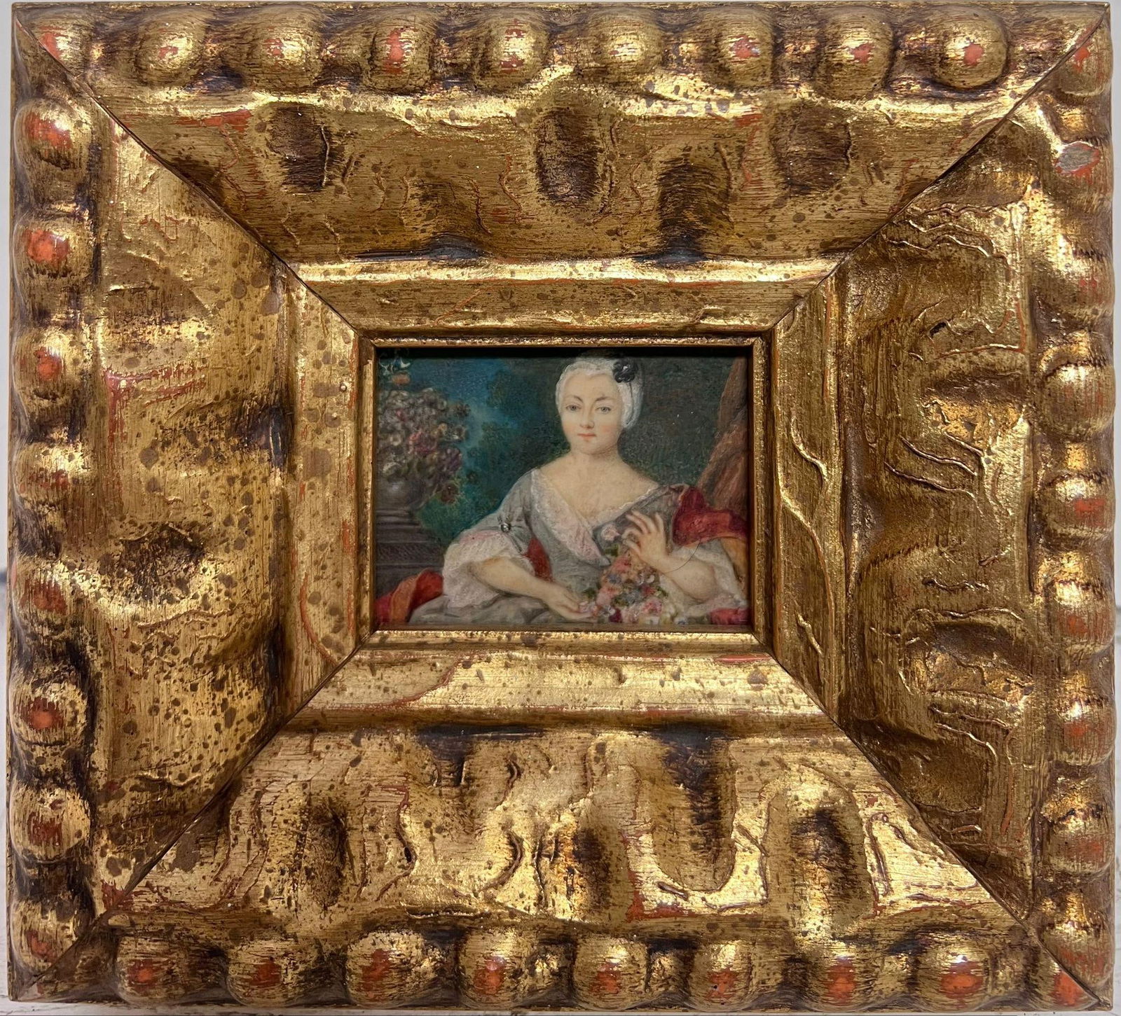 French 18th Century Miniature Portrait Portrait of Rococo Lady Fine Frame (1 of 4)
