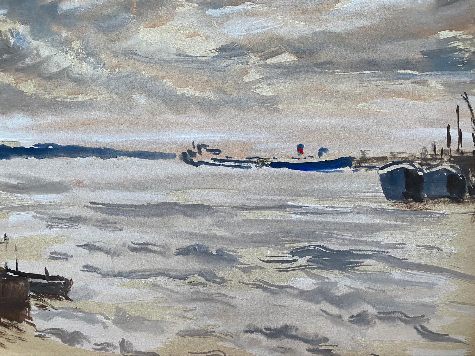 Mid 20th C. Irish Artist Watercolor Painting of Quiet Coastal Sea Southampton c. 1950's (1 of 14)