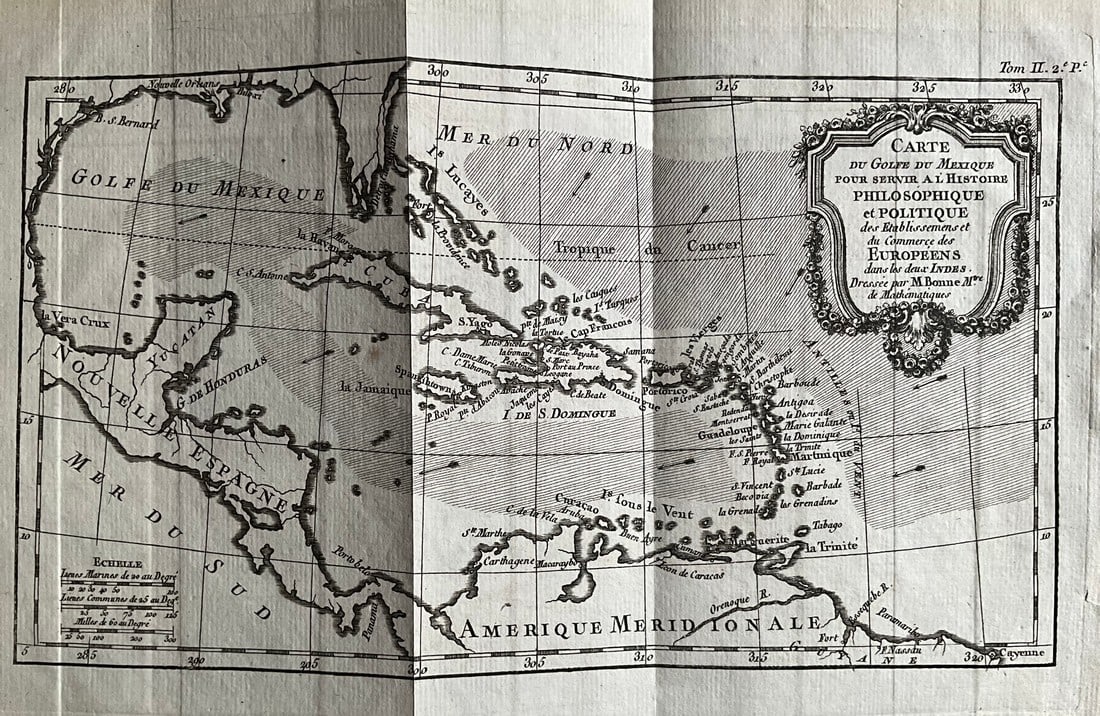 1775-1780 Caribbean with Florida into Small Islands By Bonne & Raynal (1 of 1)