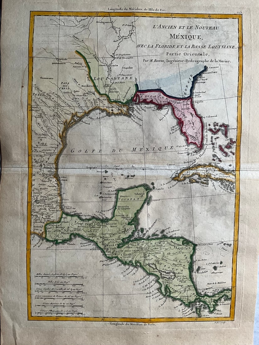 1787 Map of the Gulf of Mexico, Texas, Florida, Louisiana, and Eastern Mexico by R. Bonne (1 of 3)