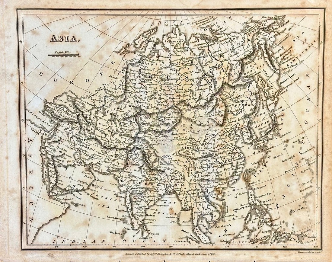 Asia, 1815: Title/Content of Map: Asia, 1815 Date Printed: 1815 Cartographer: John Thomson Material/Medium: Engraving Size: 8.5 x 10.5” Original steel engraving published by John Thomson in Rivington, Londo