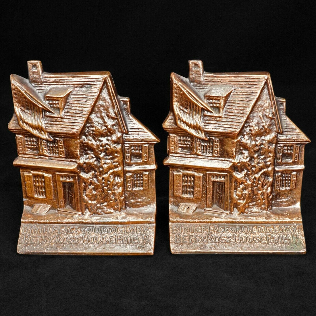 Pair Betsy Ross House Bookends c 1935 (1 of 5)
