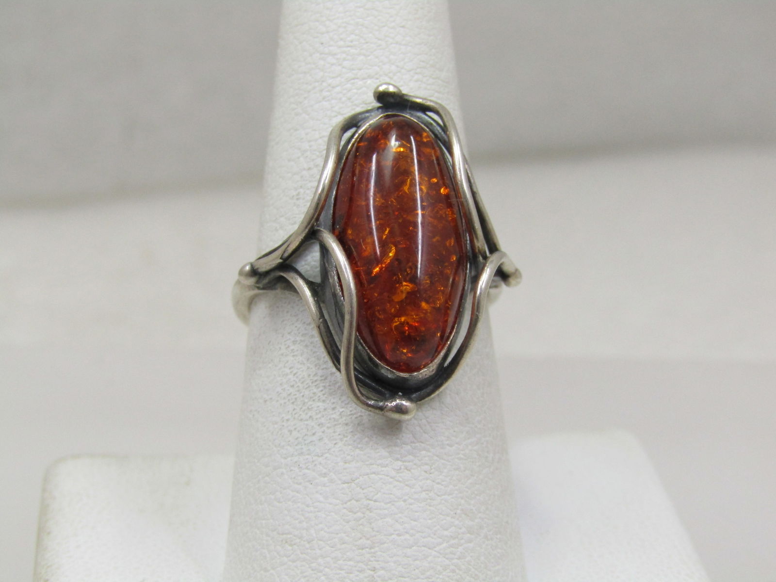 Vintage Amber Sterling Ring, Sz. 8.5 (1 of 7)