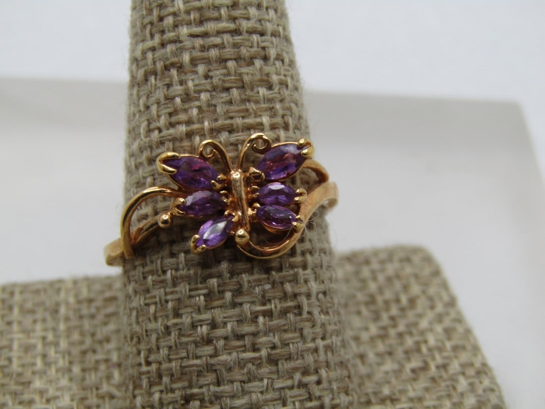 Vintage 14kt GP Amethyst Butterfly Ring, Sz. 10.5, 1980's (1 of 7)