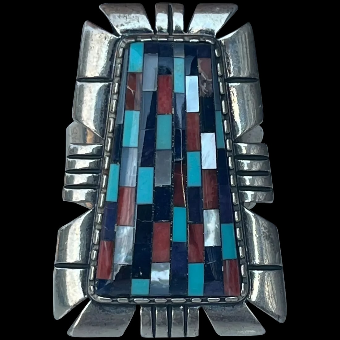 Estate Relios & Carolyn Pollack Mosaic Inlaid Stone & Sterling Silver Ring (1 of 5)