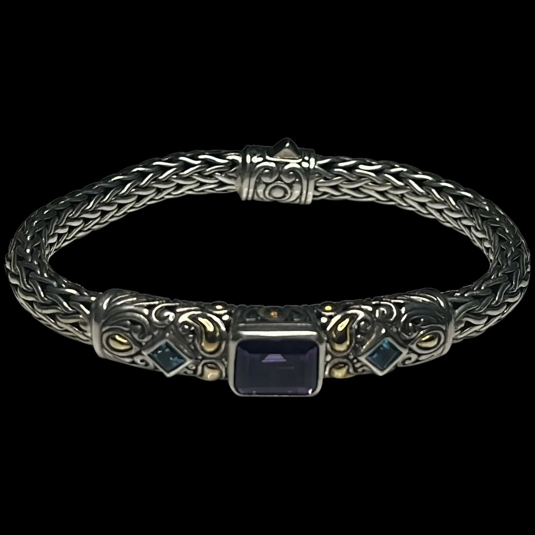 Vintage Samuel Benham BJC Sterling Silver and 18k Gold Bracelet (1 of 6)