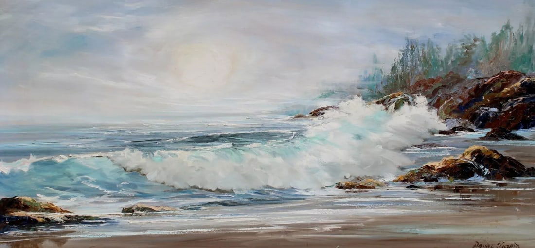 DANIEL TURPIN Coastal Seascape with Crashing Waves on Rocks oil painting (1 of 4)