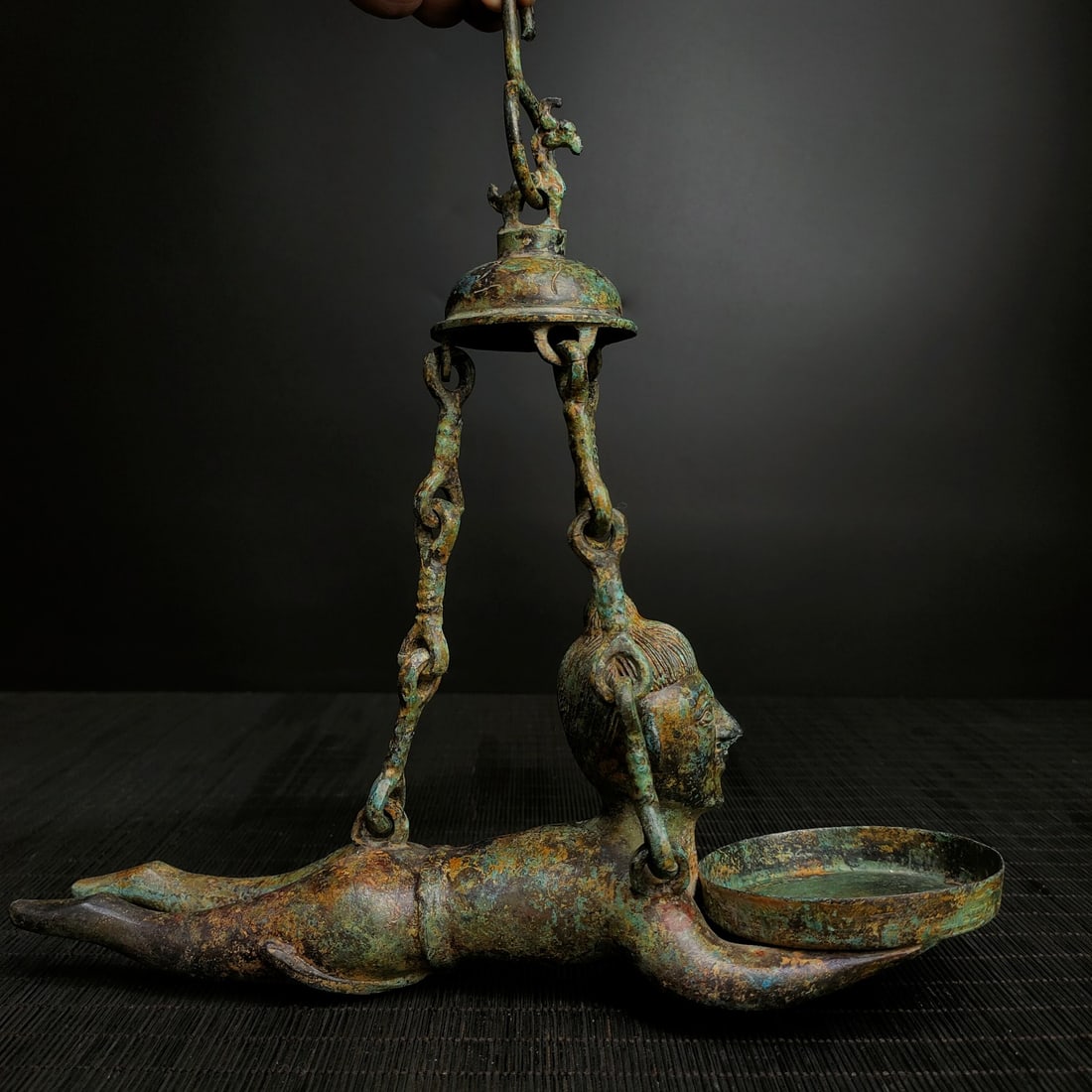 Old Chinese Bronze Figure Chain Candlestick (1 of 9)