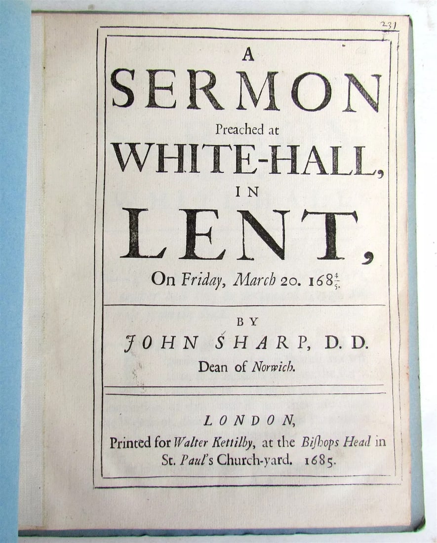 1685 SERMON PREACHED at WHITE-HALL in LENT by JOHN SHARP antique in ENGLISH (1 of 5)