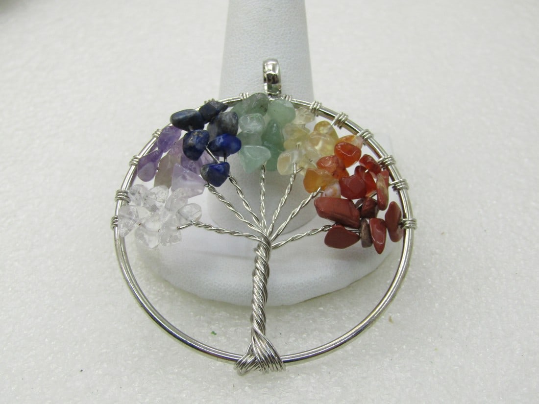 Tree of Life Stone Pendant, 2" Silver Tone, 1980'S-1990'S (1 of 7)