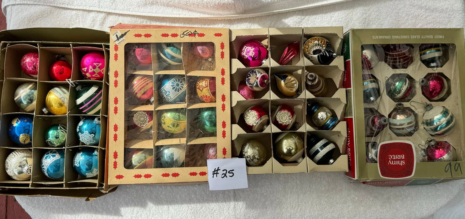 vintage christmas mix box of blown glass decorations ornaments LOT 25: Title: vintage christmas mix box of blown glass decorations ornaments LOT 25 Description: antique vintage christmas decorations Date/Period:Early to Late 20th century Materials:Glass and other mixed m