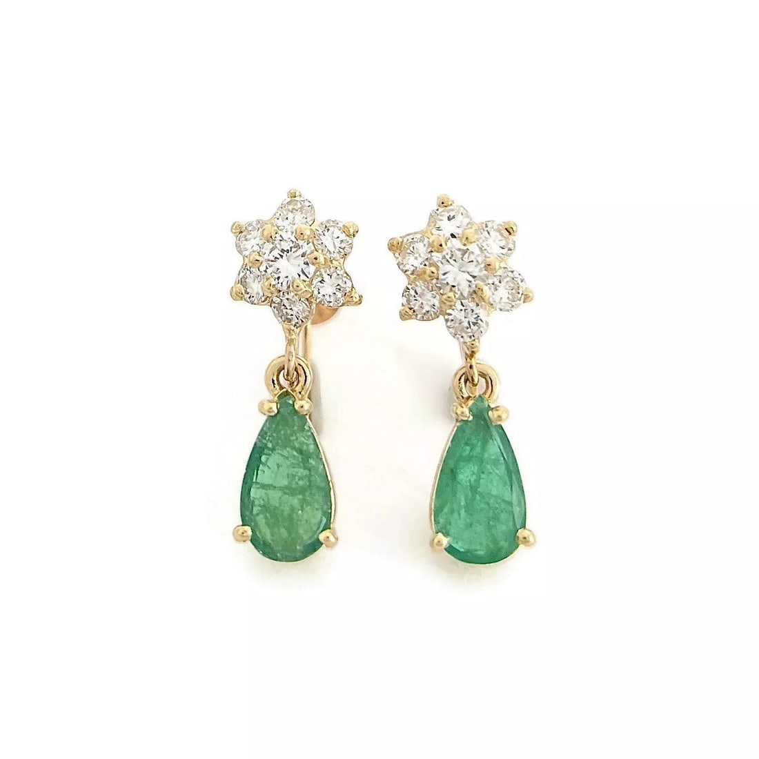 Vintage Green Emerald Diamond Dangle Drop Earrings 14K Yellow Gold, 3.40 Grams (1 of 7)