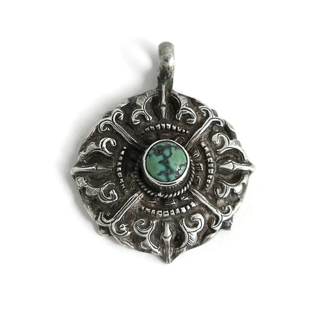 Vintage Artisan Turquoise Necklace Pendant Sterling Silver, 5.35 Grams (1 of 5)